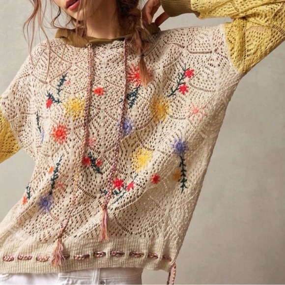 BellanBlue Crochet Detail Hoodie Floral Braided Rope Tassels at waist & neck - Picture 11 of 14